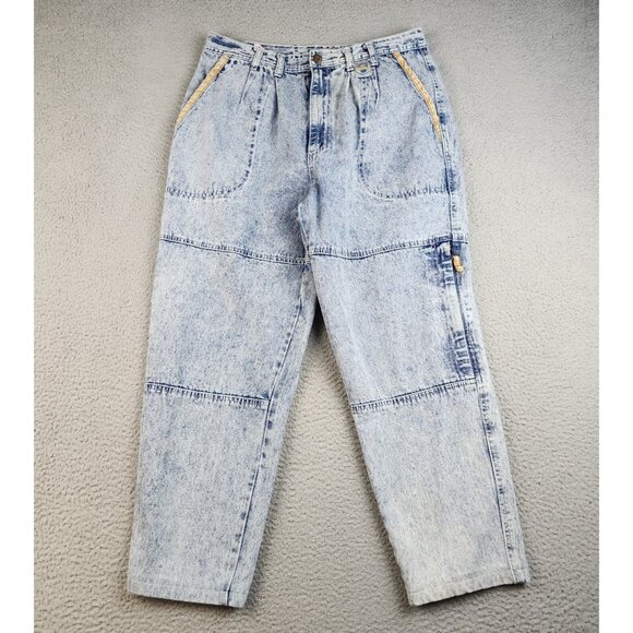 VTG 80s Tapered Leg Baggy Acid Wash Pleated Denim Jeans Men's 30x26 Parachute - Picture 1 of 12